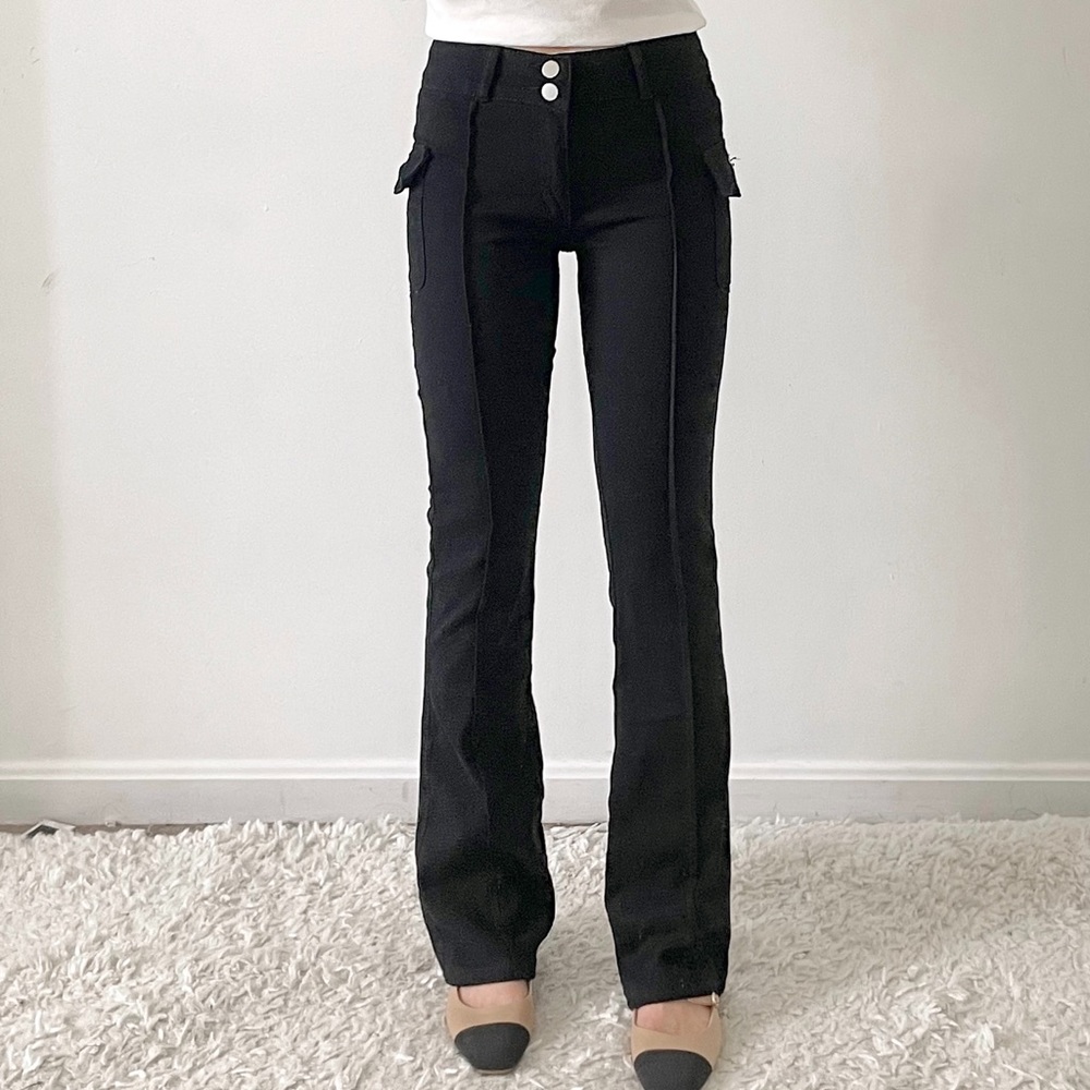 New mid rise black boot cut pants